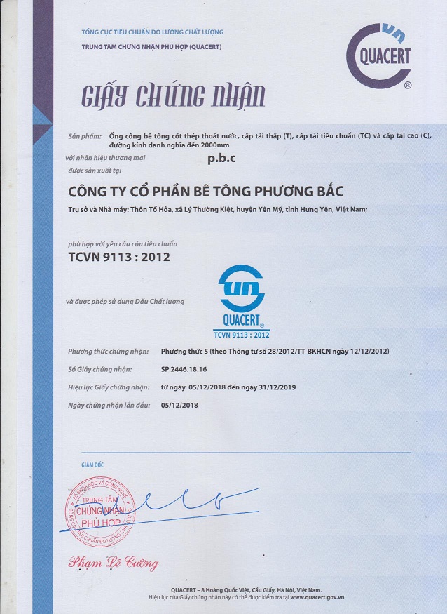 Chứng nhận phù hợp cống tròn bê tông